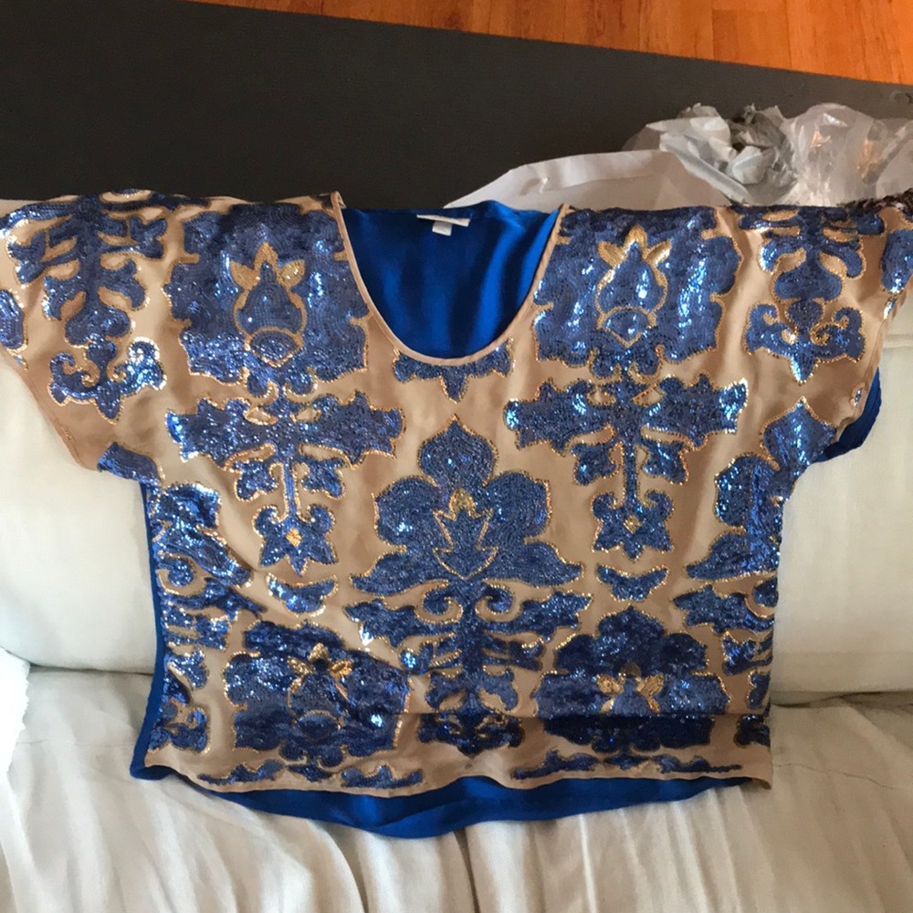 Tracy Reese for Target blue & gold sequin top XL